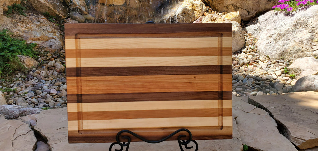 Handcrafted Walnut, Maple & Cherry Cutting Board — 12" x 16"