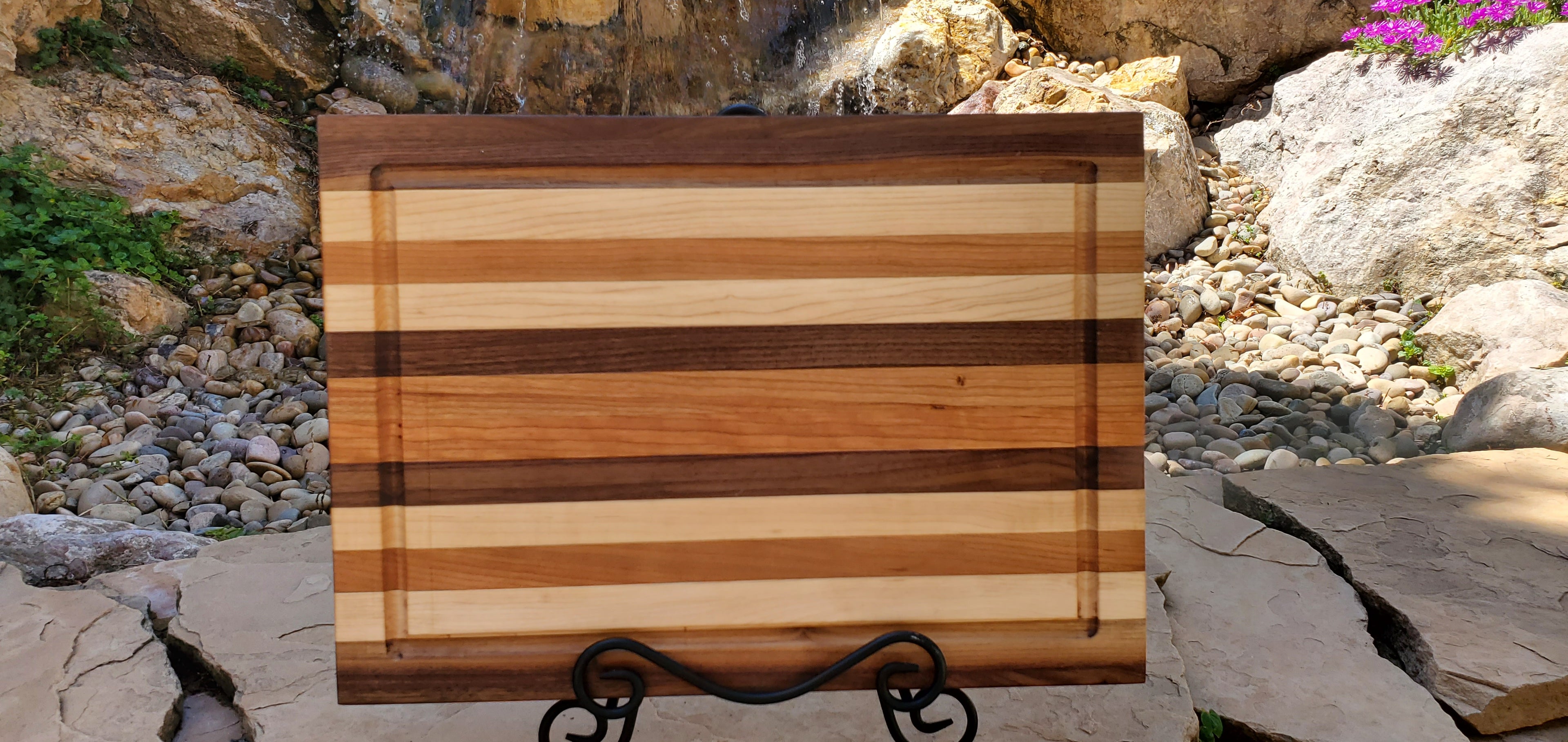 Handcrafted Walnut, Maple & Cherry Cutting Board — 12" x 16"