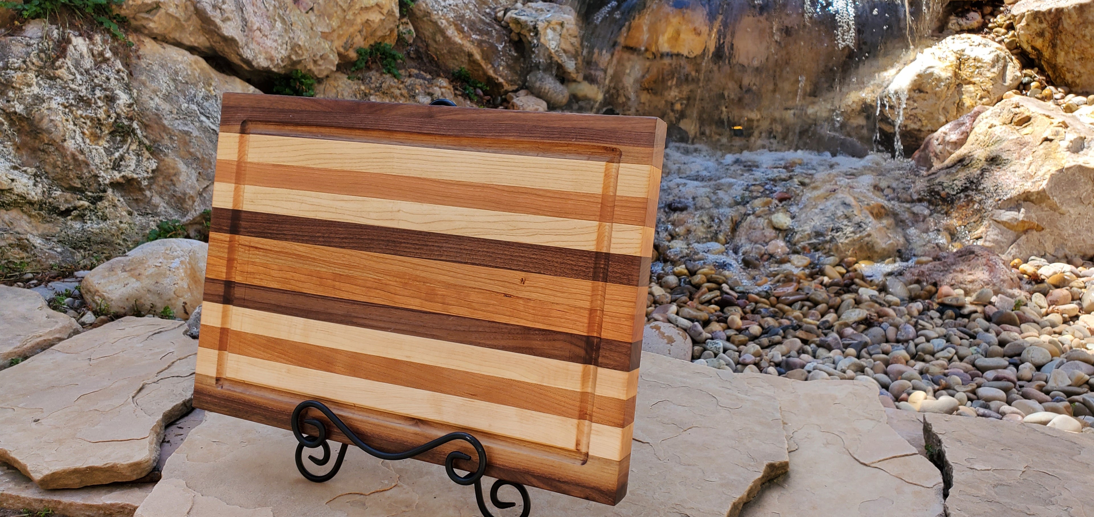 Handcrafted Walnut, Maple & Cherry Cutting Board — 12" x 16"