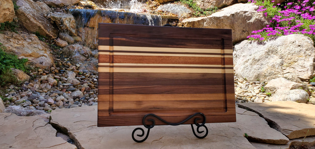 Handcrafted Walnut, Maple & Mahogany Cutting Board — 12" x 16"