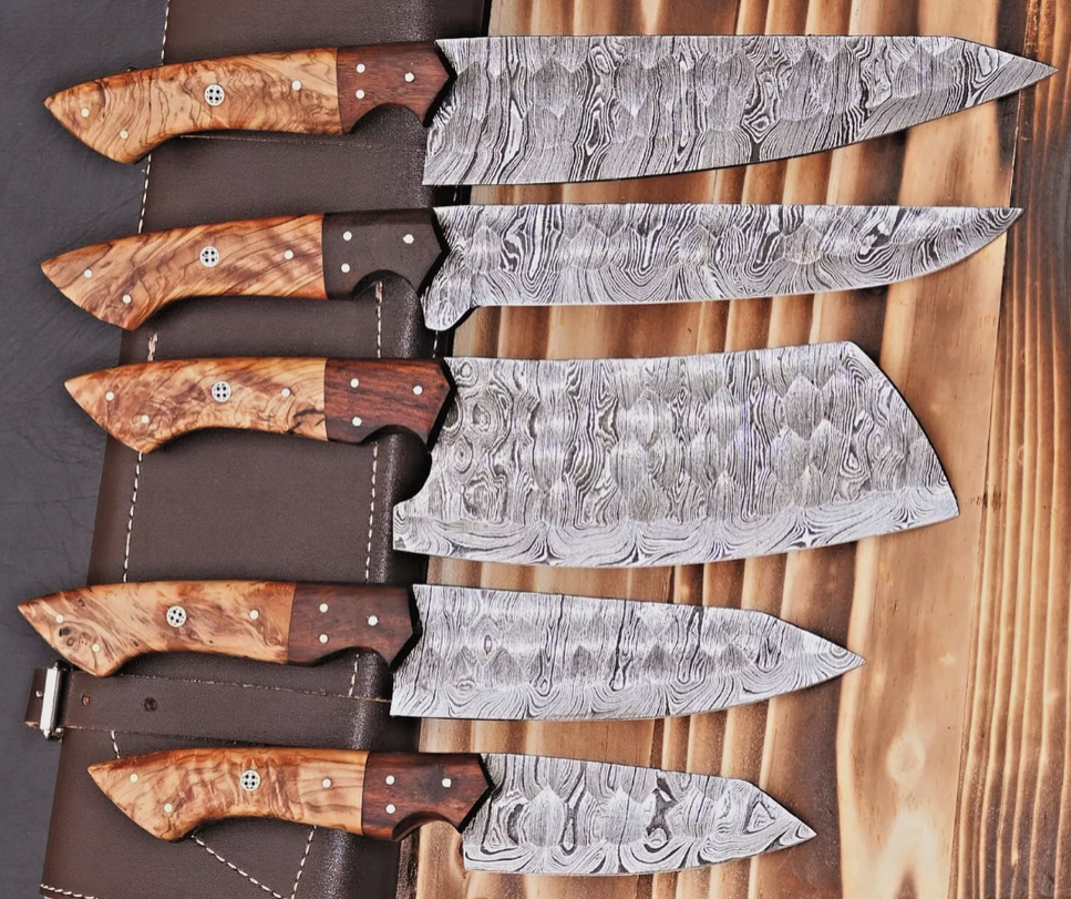 Damascus Steel Chef Set — Hand Forged 5-Piece BBQ & Kitchen Knife Collection