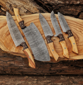 Damascus Steel Chef Set — Hand Forged 5-Piece BBQ & Kitchen Knife Collection