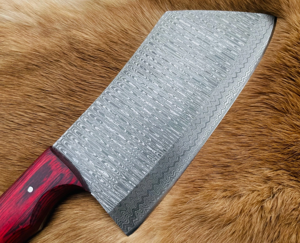 Damascus Steel Cleaver Chef's Knife — Red Rosewood Wood Handle