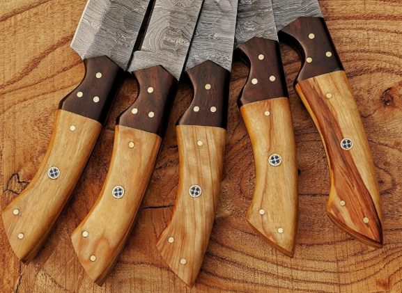 Damascus Steel Chef Set — Hand Forged 5-Piece BBQ & Kitchen Knife Collection