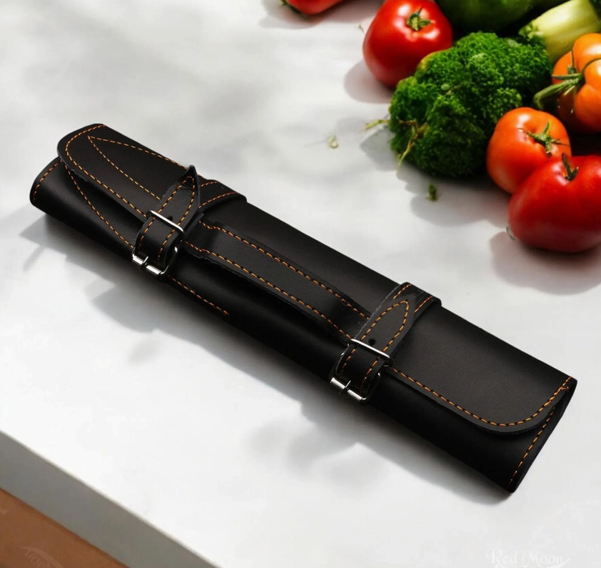5 Piece Handmade Kitchen Knife Set with Leather Sheath