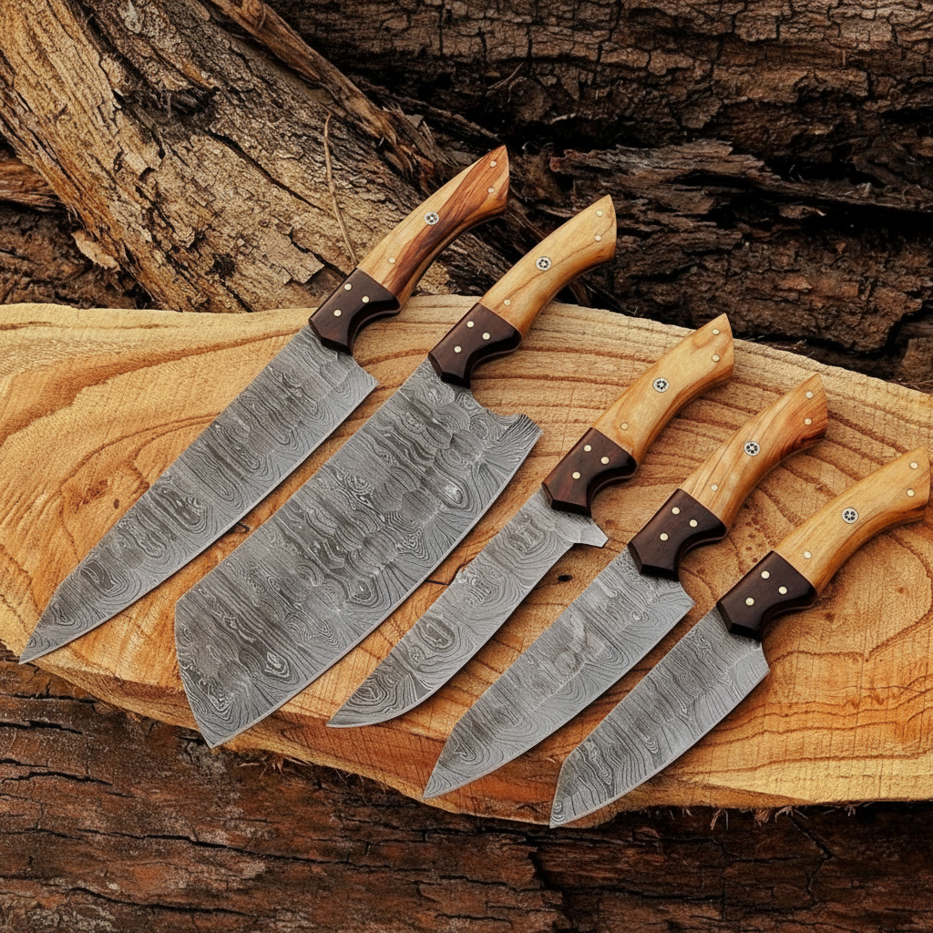 Damascus Steel Knife Set - No Logo